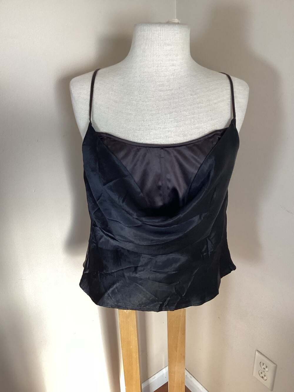 ASTR The Label Black Satin Layered Cowl Neck Corset Top Size L